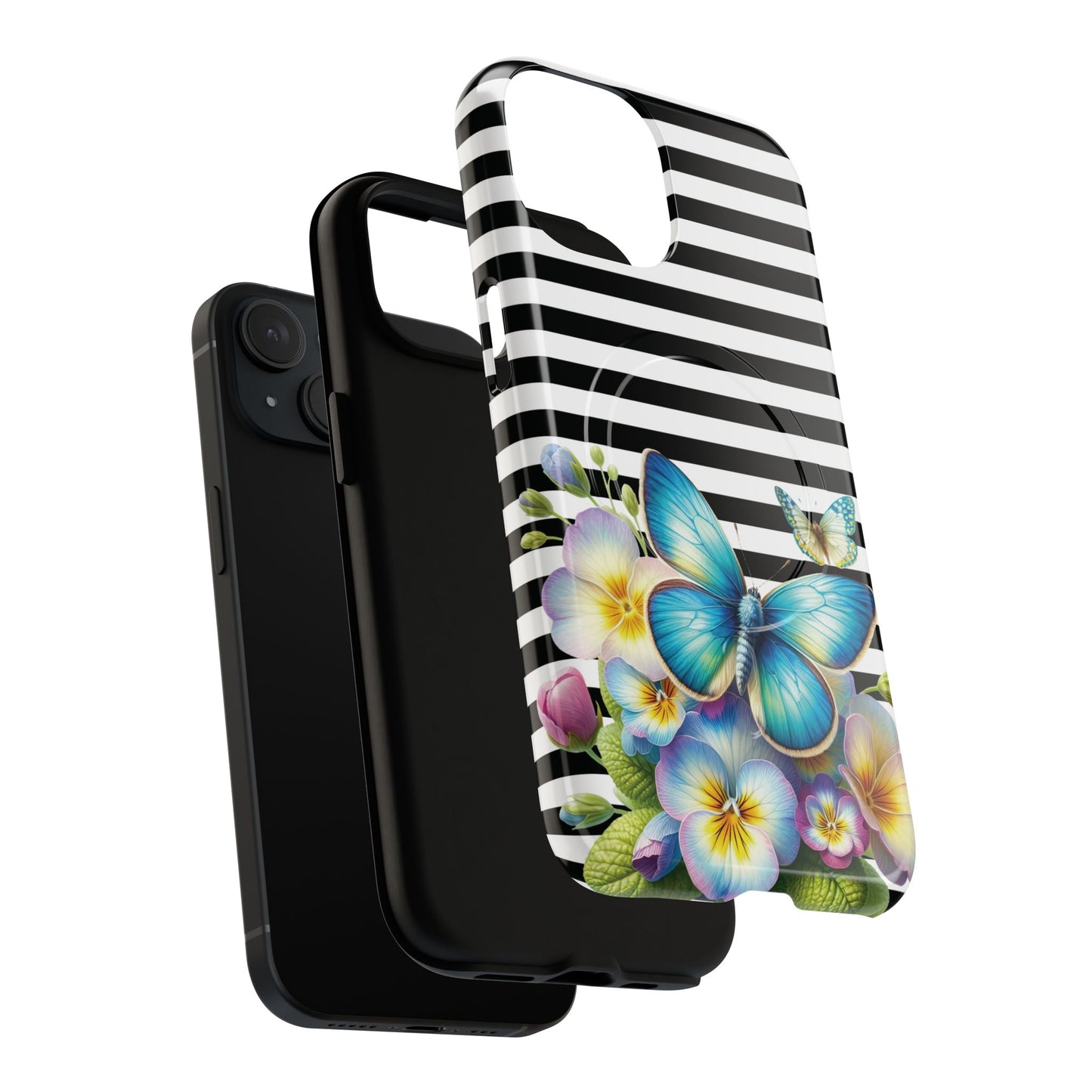 Pansy Parade Tough iPhone Magnetic Cases, Floral Tough Case, Striped iPhone Magnetic Cover, Phone Accessory, Gift for Nature Lovers