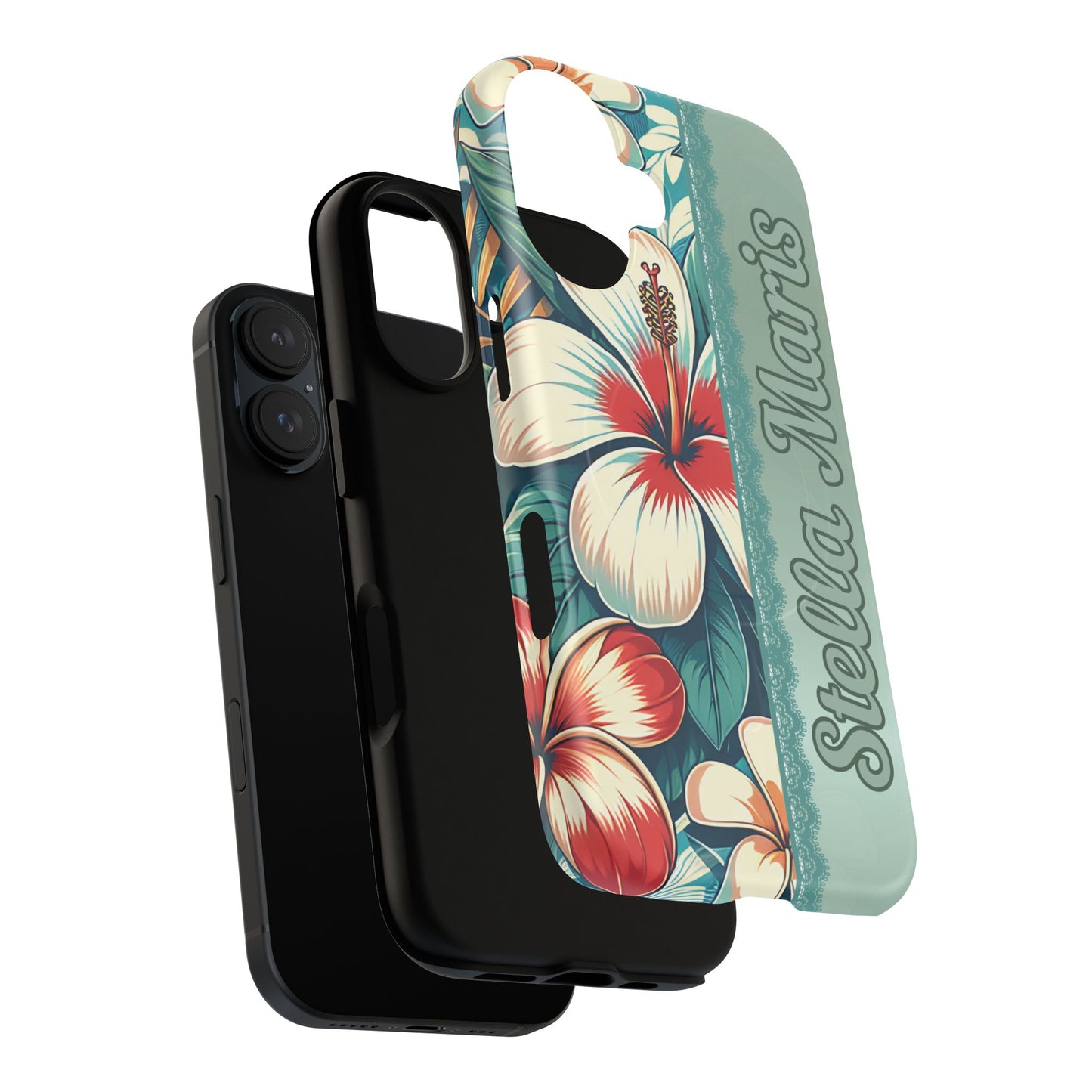 Personalized Tropical Floral Phone Case – Stylish Tough Magnetic Cases for iPhone, Customizable with Names, Perfect Gift for Nature Lovers