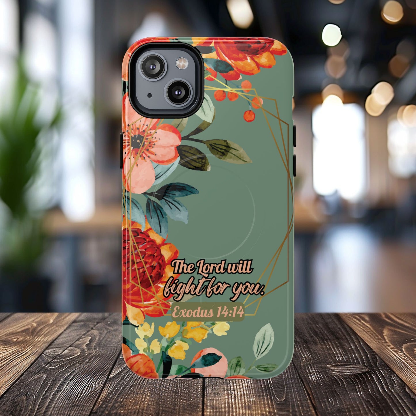 The Lord will Fight for You Exodus 14:14, Inspirational Gift, Tough iPhone Magnetic Case Scripture, Sunflower Bible Verse, MagSafe® iPhone® Tough Case, iPhone 14, iPhone 15, iPhone 16, Pro, Pro Max, Plus.