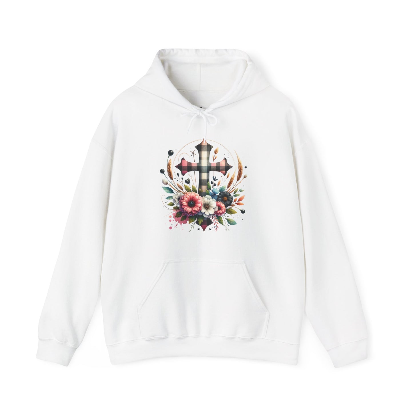 Faith and Floral Cross Unisex Heavy Blend™ Gildan Hooded Sweatshirt.