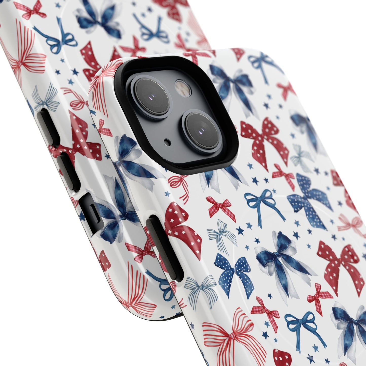 Patriotic Coquette Tough iPhone Magnetic Case, Stylish Gift for Her, Summer Celebrations, Cute Bow Design