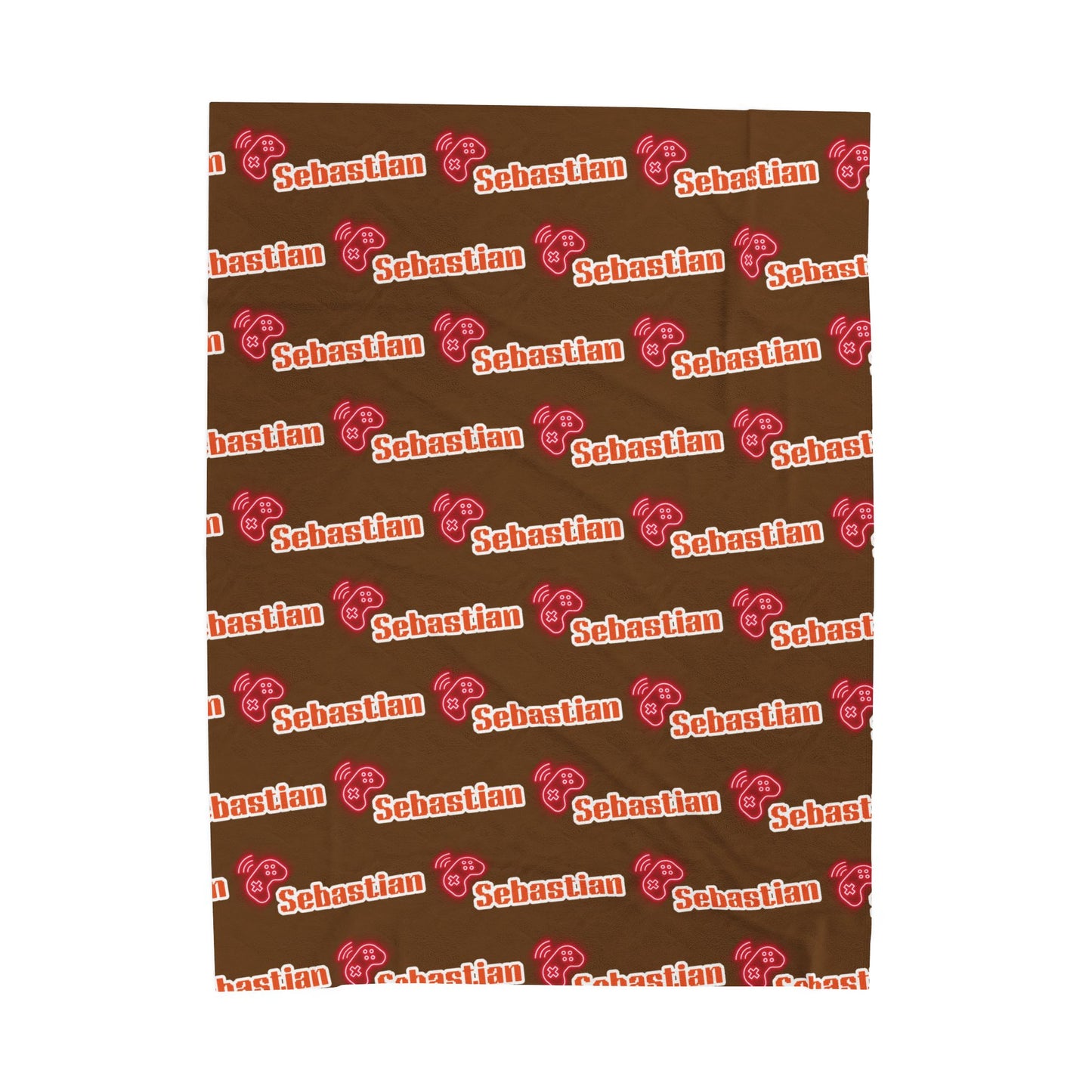 Personalized Name Velveteen Plush Blanket — Brown Retro Script Pattern Cozy Throw, Gift for Her, Gift for Him.