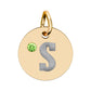 Engraved Birthstone Circle Charm — Personalized Initial Pendant.