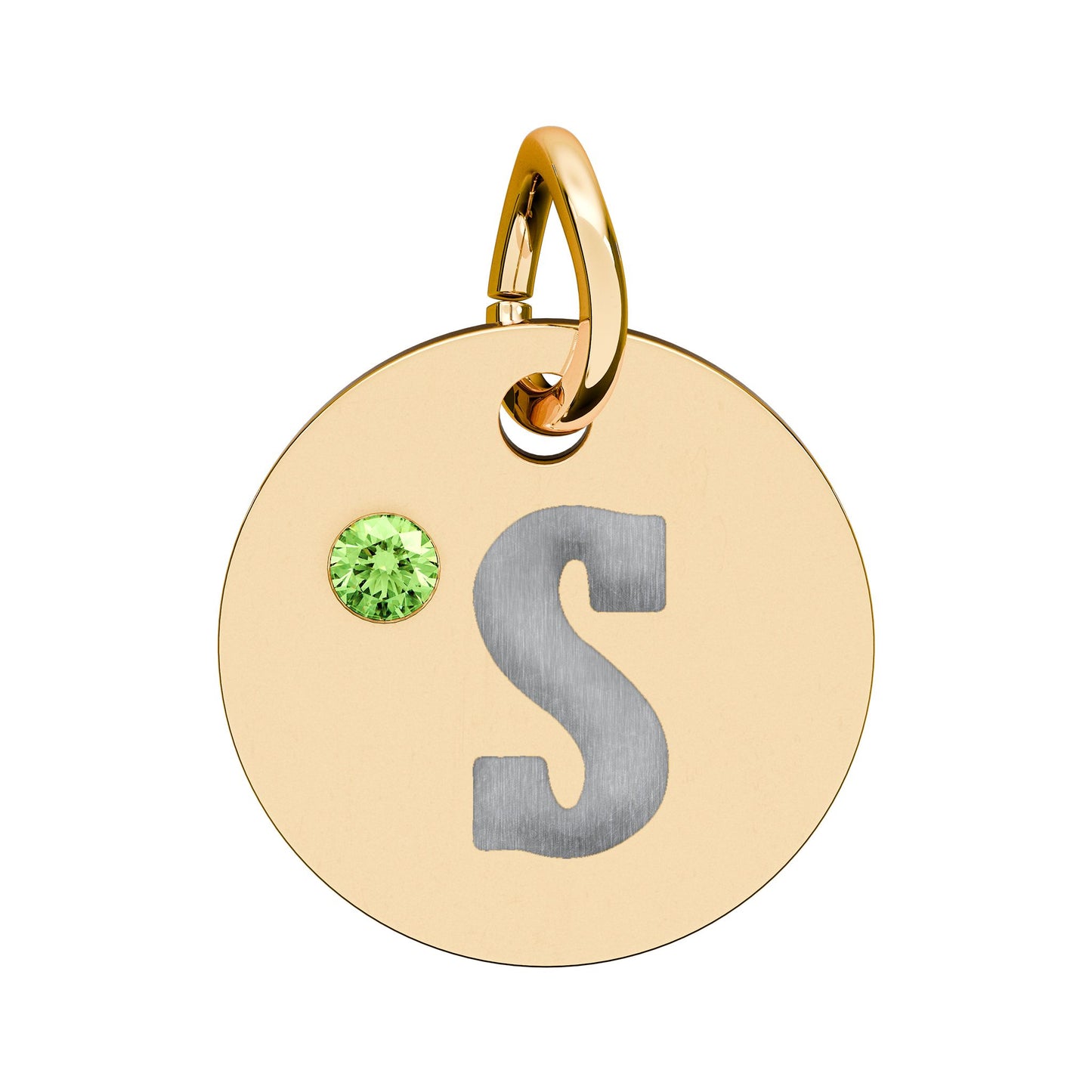 Engraved Birthstone Circle Charm — Personalized Initial Pendant.
