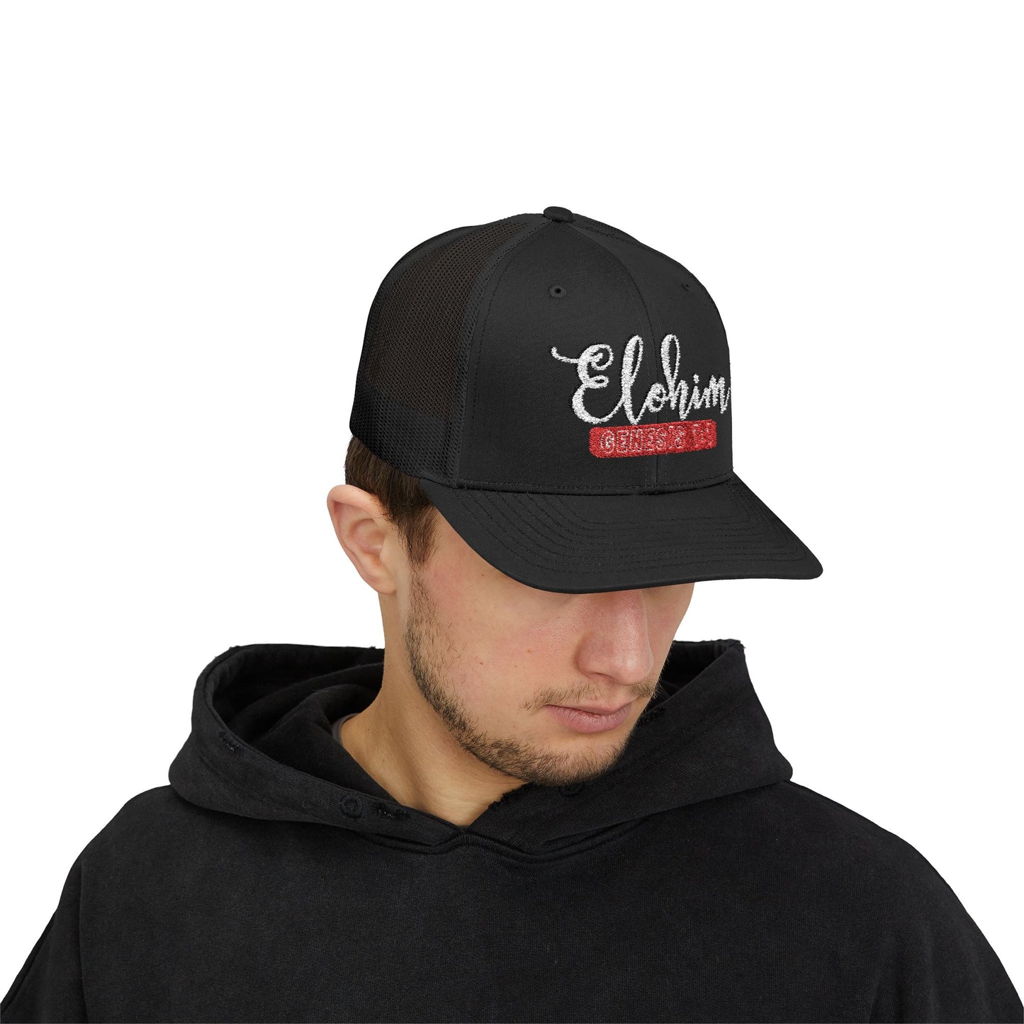 Script Embroidery ''Elohim'' Faith Snapback Trucker Cap - Religious Hat, Stylish Accessory, Gift for Believers, Casual Wear, Outdoor Events, Faith-Based, Name of GOD.