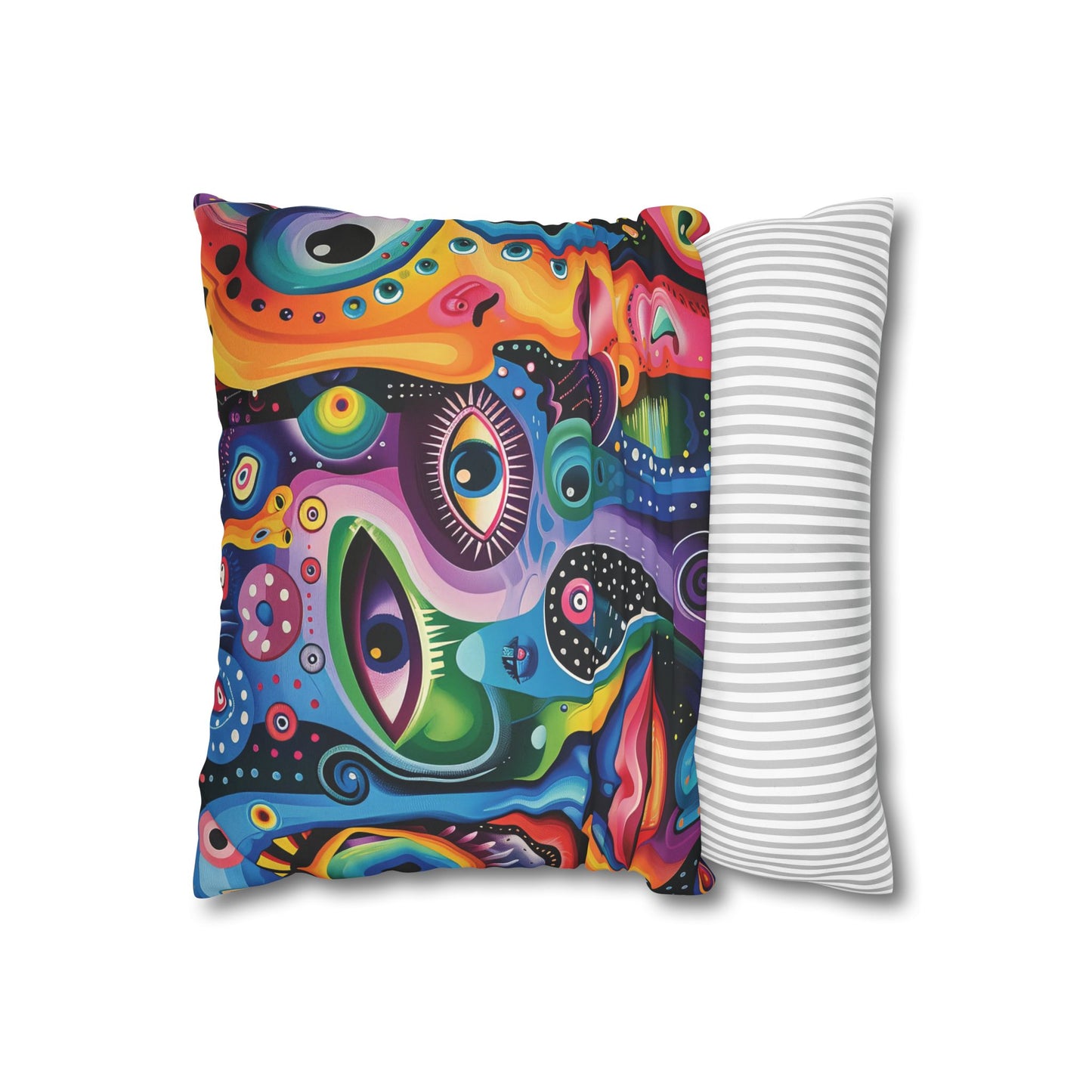 Psychedelic Visions Vibrant Abstract Art Pillowcase - Colorful Decorative Faux Suede Cushion Cover