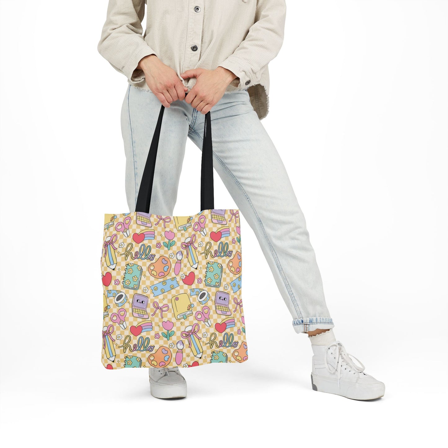 Personalized Doodle Daydream Composition Book Inspired Canvas Tote Bag with Colorful Straps, Cute School Bag, Eco-Friendly Tote, Back to School Shopping Bag, Teacher Gift Idea