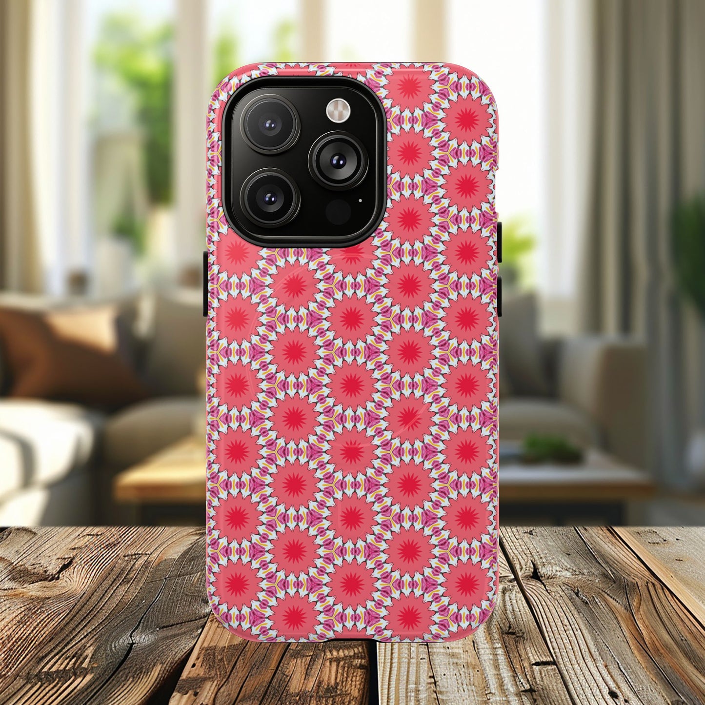 Roseburst Mosaic Vibrant Flower Pattern iPhone Case, Stylish iPhone Cover, Tough Magnetic Case, Floral Gift, Trendy Accessory for Her