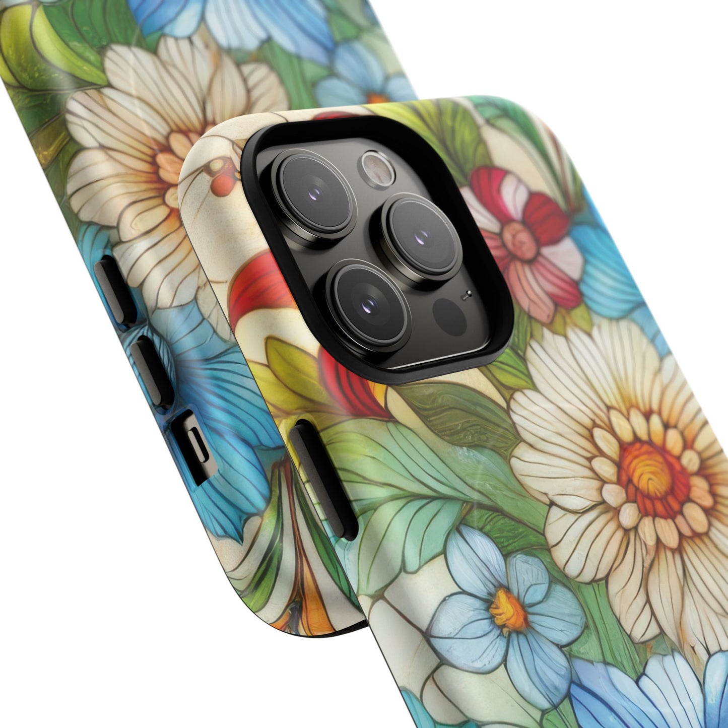 Botanical Radiance Tough iPhone Magnetic Case, Customizable Durable iPhone Cover | Ideal Gift for Nature Lovers, Floral Stained Glass Gift