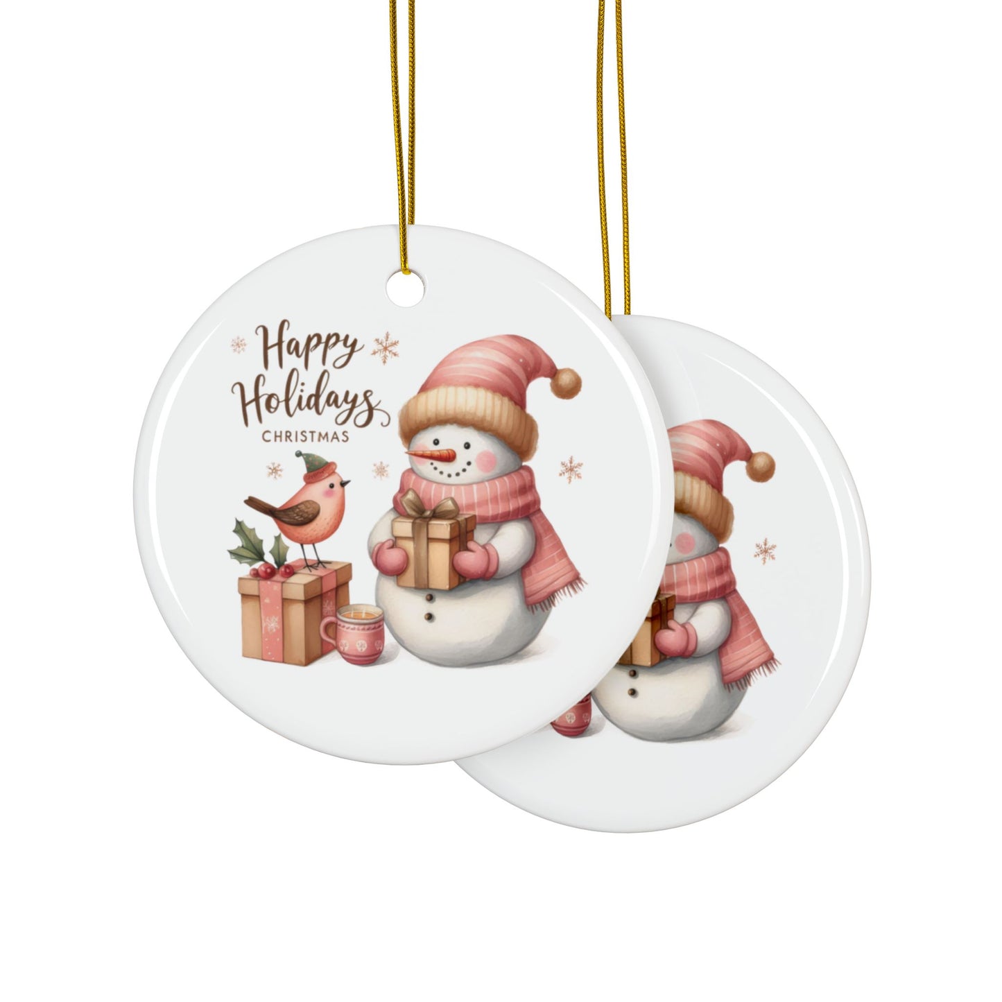 Snowman Ceramic Ornaments, 2-Side Print, (1pc, 3pcs, 5pcs, 10pcs)