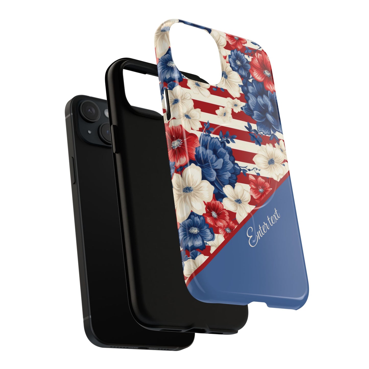 Personalized Stars, Stripes & Petals Tough Magnetic MagSafe Case, Patriotic Cover, Floral Design, Durable Protection, Gift for Her, Summer Vibes