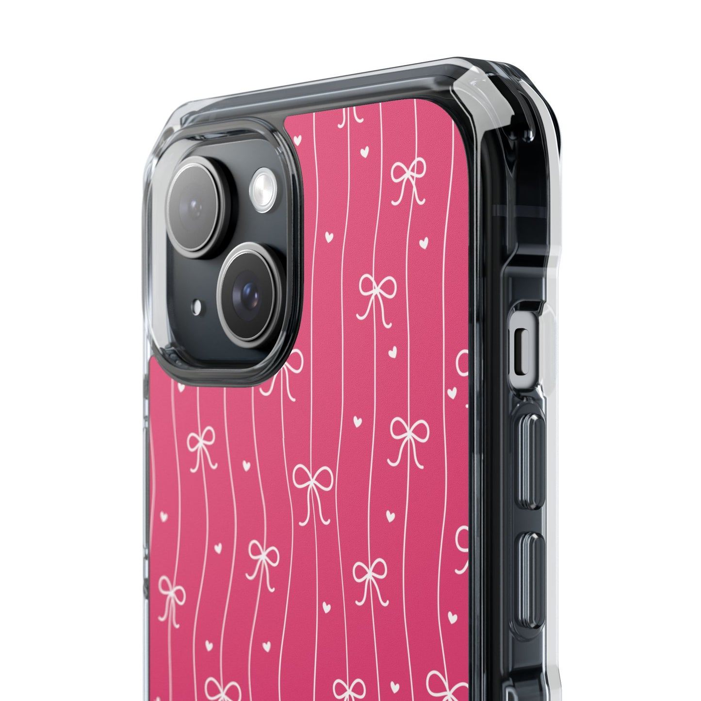 Personalized Pink Bow Coquette Tough Magnetic MagSafe® Clear iPhone Case  iPhone® 13, 14, iPhone 15, iPhone 16, iPhone 17, Pro, Pro Max, Plus Cases.