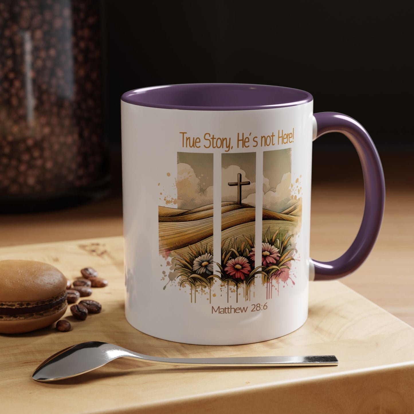 Inspirational Accent Coffee Mug - 'True Story, He’s Not Here!' - Perfect for Faith Lovers & Gift Ideas