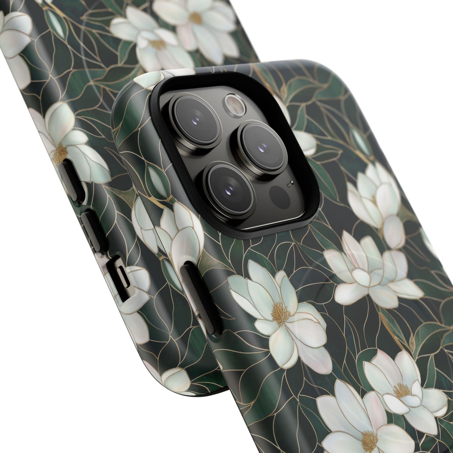 Midnight Magnolia Tough iPhone Magnetic Case, Stylish Stained Glass iPhone Protection, Nature Lover Gift, Spring Vibes