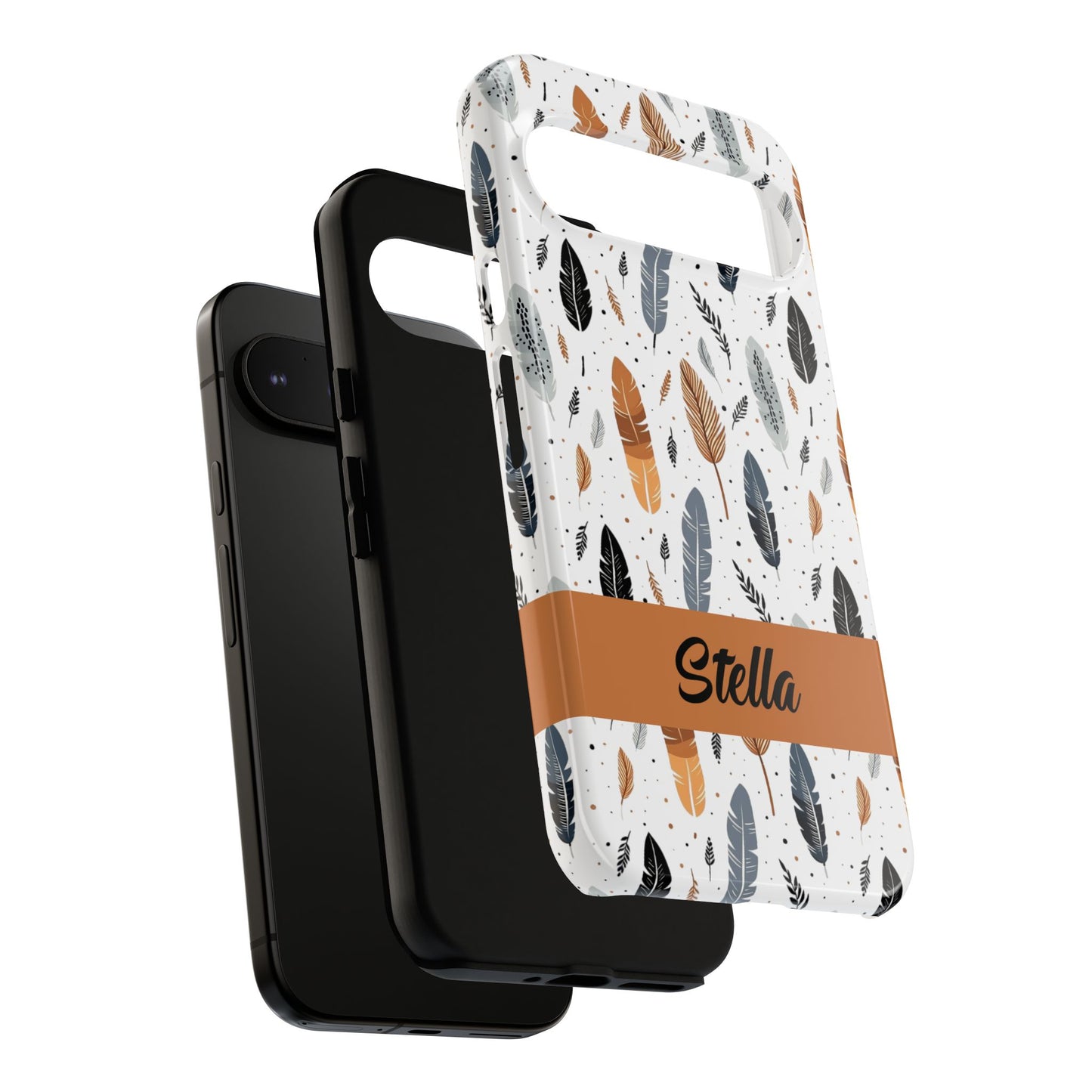 Personalized Whispering Feathers Samsung, Google Pixel and iPhone Case, Custom Name Case.