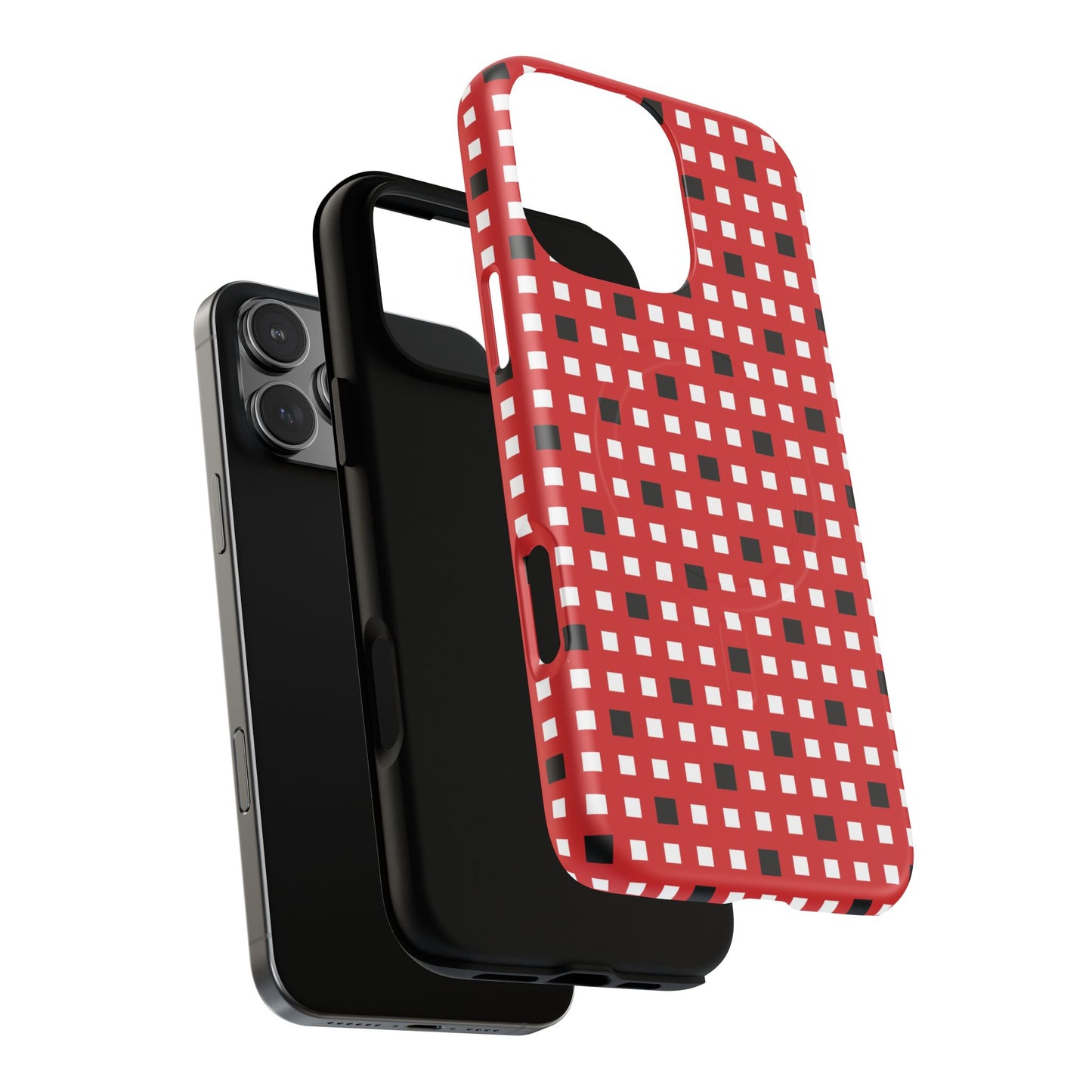 Crimson Gridlock Tough iPhone Magnetic Cases, Durable iPhone Accessories, Gift for Tech Lovers, Modern Design