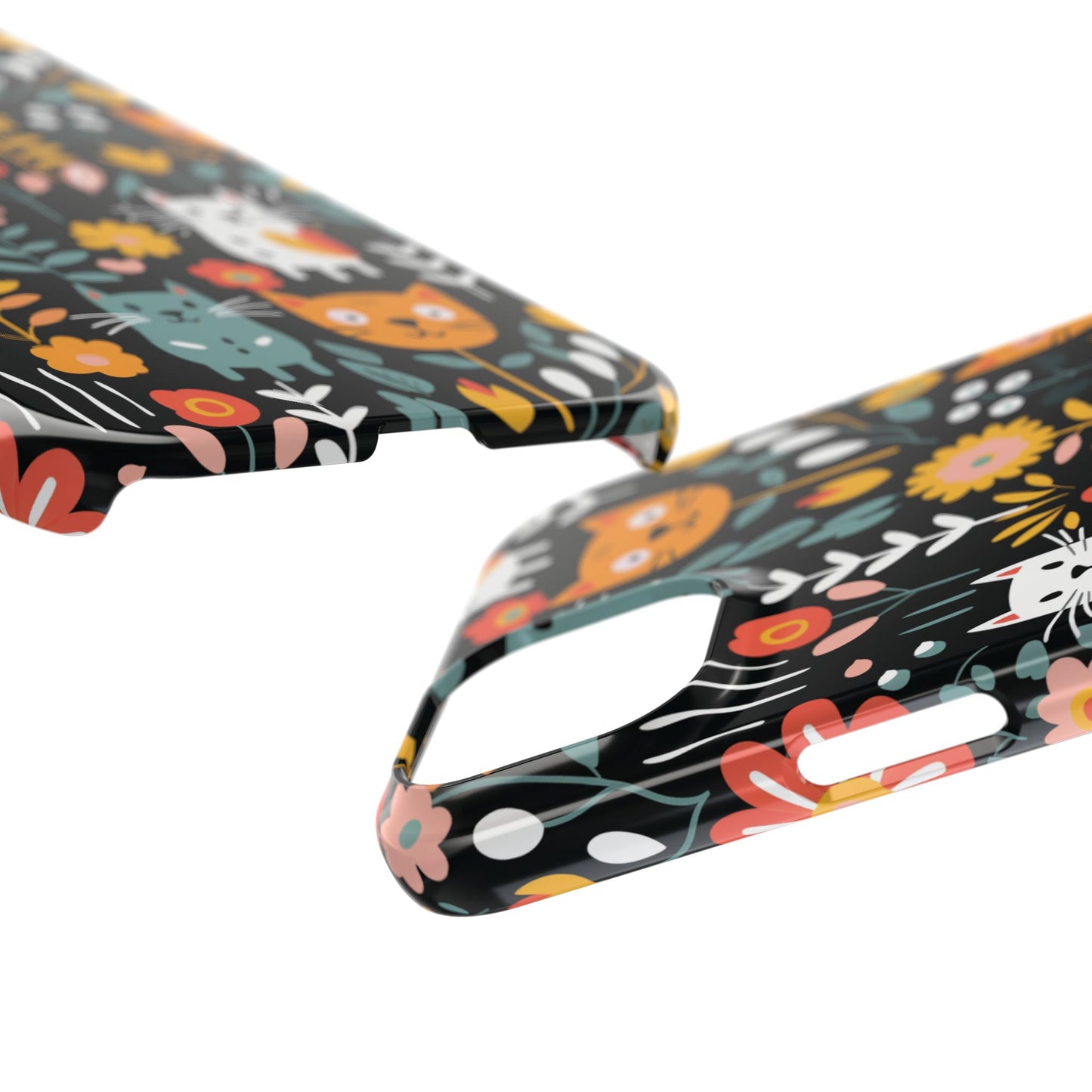 Whimsical Feline Garden iPhone Case — Slim Floral Cat Design (Matte or Glossy) for iPhones.