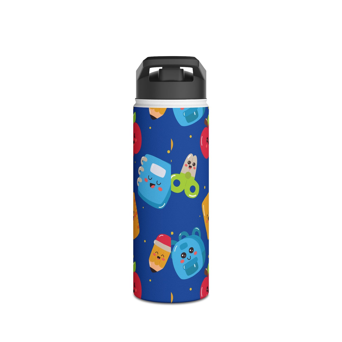 Personalized Blue Kawaii Composition Book Inspired Stainless Steel Water Bottle for Kids, School Supplies, Eco-Friendly Drinkware, Back to School, Teacher Gifts