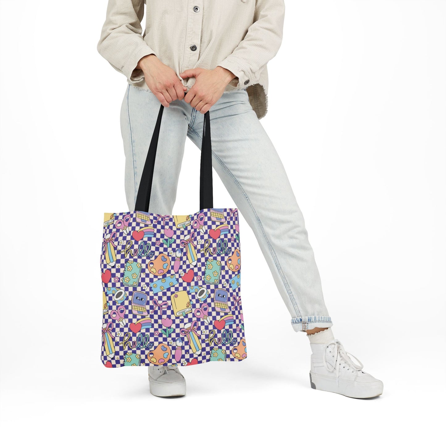 Personalized Purple Doodle Daydream Composition Book Inspired Canvas Tote Bag with Colorful Straps, Cute School Bag, Eco-Friendly Tote, Back to School Shopping Bag, Teacher Gift Idea