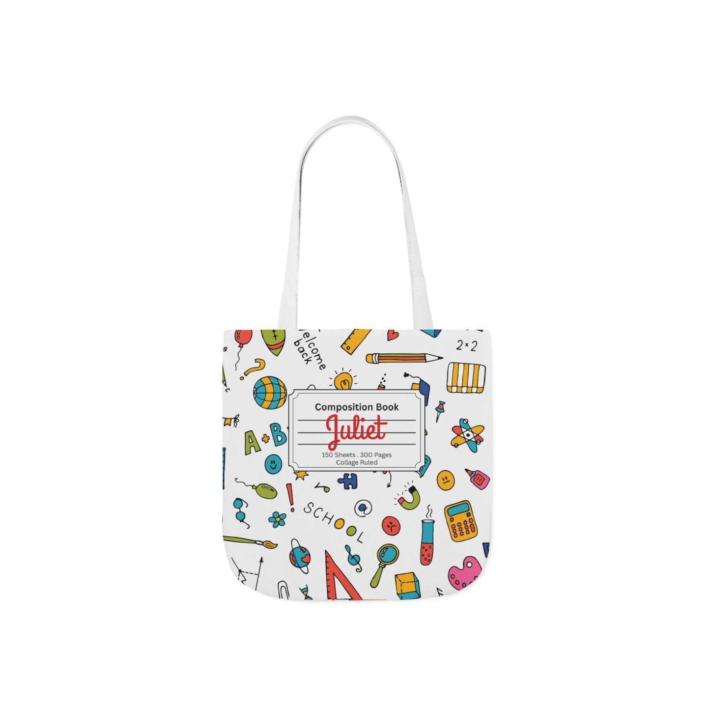 Personalized Classroom Couture Composition Book Inspired Canvas Tote Bag with Colorful Straps, Cute School Bag, Eco-Friendly Tote, Back to School Shopping Bag, Teacher Gift Idea