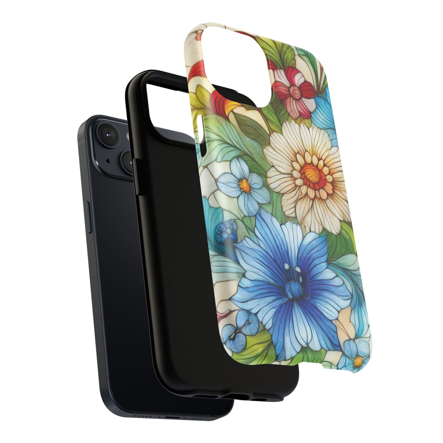 Botanical Radiance Tough iPhone Magnetic Case, Customizable Durable iPhone Cover | Ideal Gift for Nature Lovers, Floral Stained Glass Gift