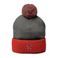Cozy Pom-Pom Coquette Knit Cap with Embroidered Red Bow