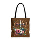 Faith and Floral Cross Heart Tote Bag