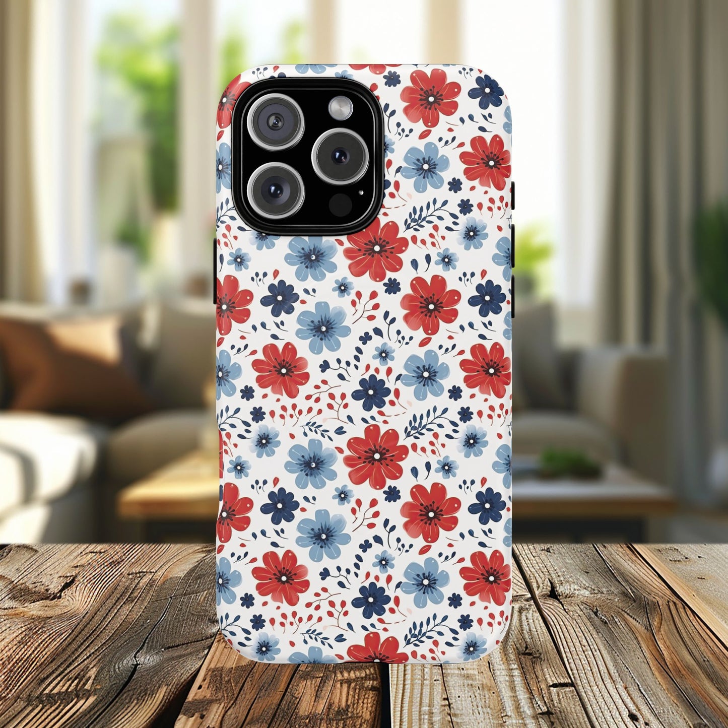 Patriotic Floral Dreams Tough Magnetic iPhone Cases, Durable, Stylish, Gift for Her, Protective Phone Cover, Spring Floral Design