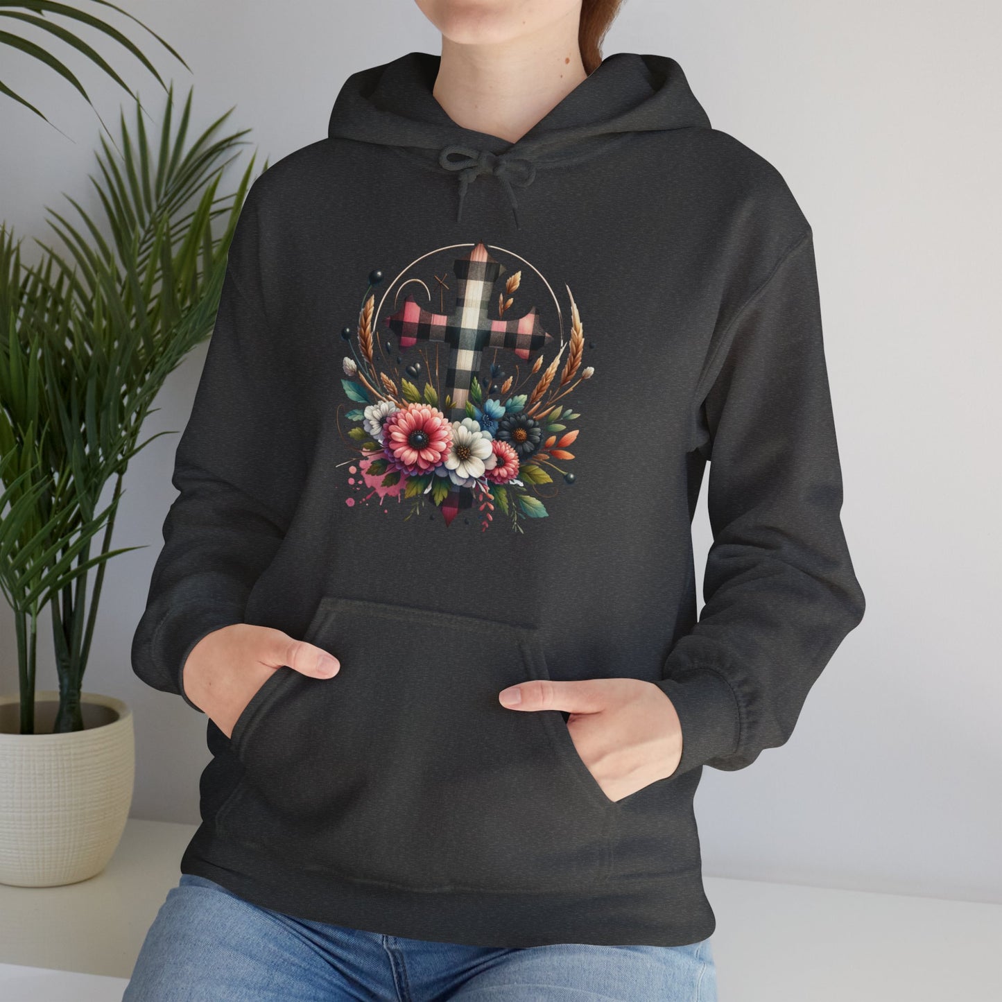 Faith and Floral Cross Unisex Gildan Hoodie Sweatshirt