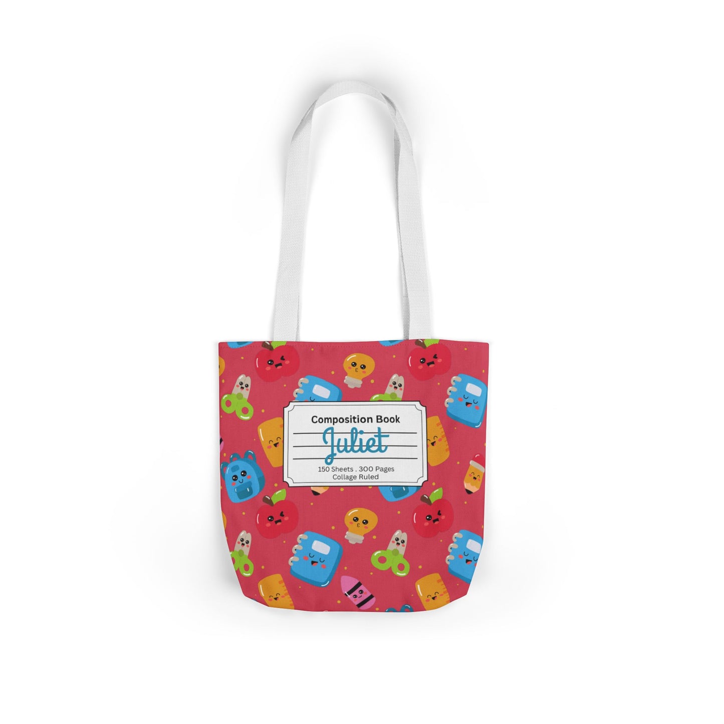Personalized Kawaii Composition Book Inspired Canvas Tote Bag with Colorful Straps, Cute School Bag, Eco-Friendly Tote, Back to School Shopping Bag, Teacher Gift Idea