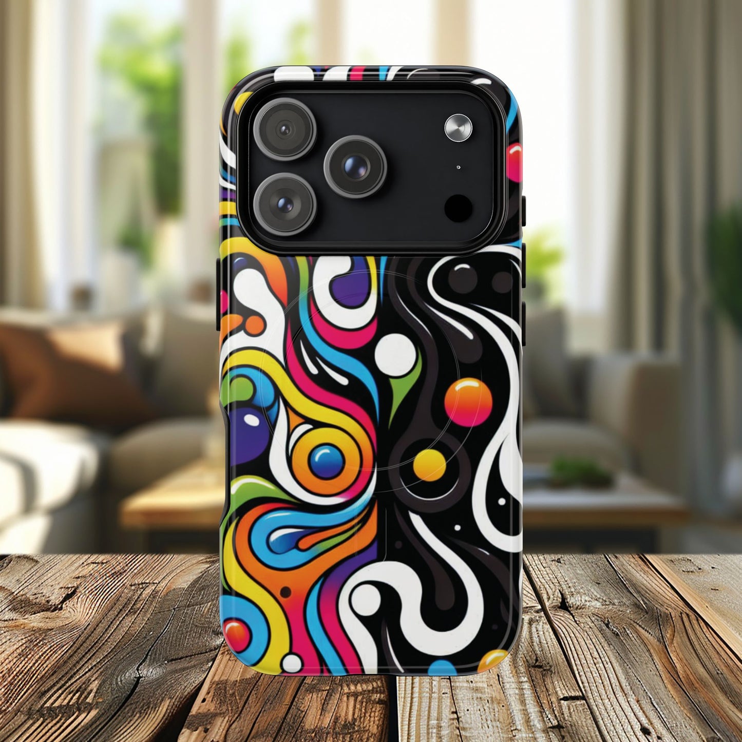 Vibrant Yin Yang Pop Splash Tough Magnetic iPhone Cases, Bold Artwork, Customizable Protection, Gift for Tech Lovers, Colorful iPhone Accessories