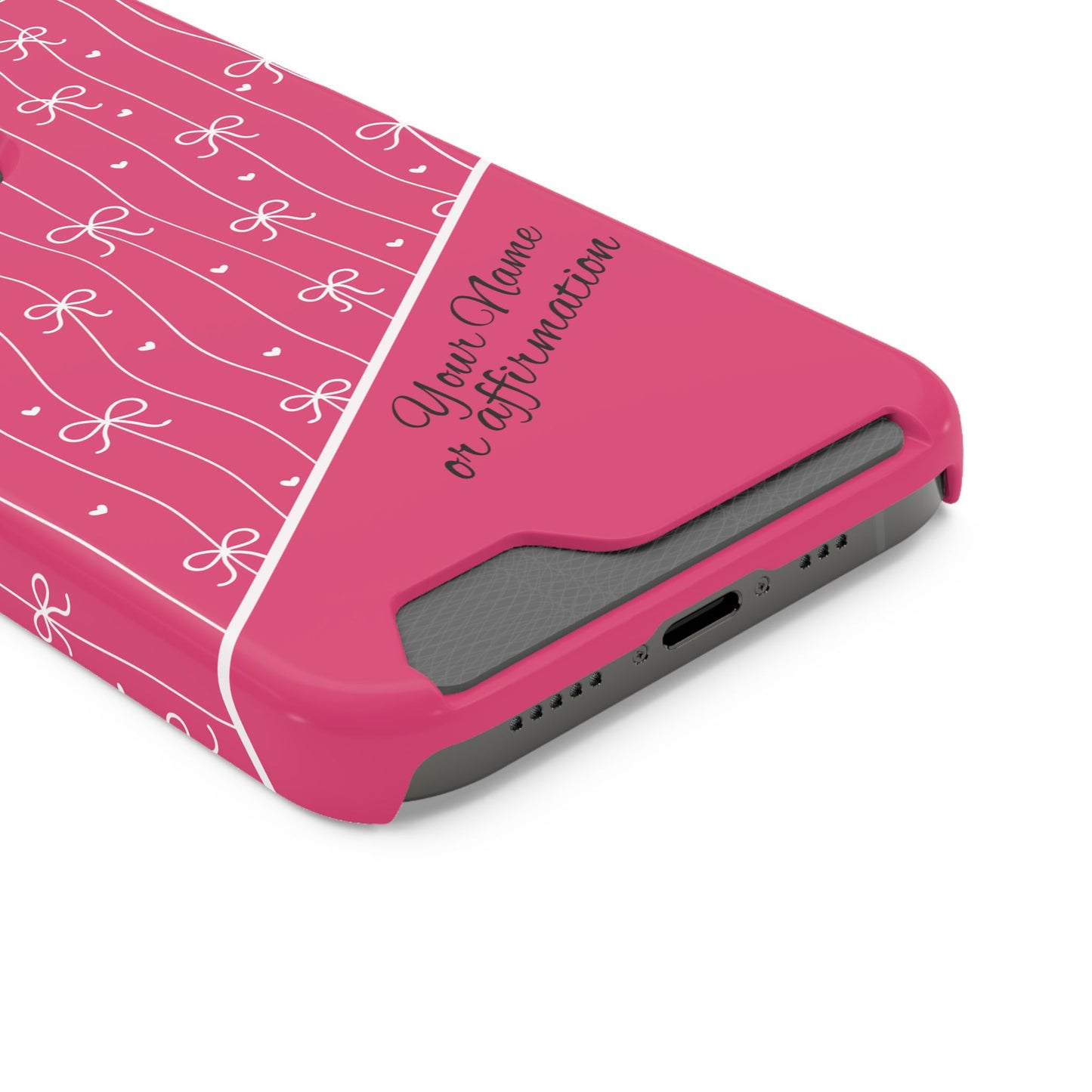 Personalized Pink Bow Coquette iPhone and Samsung Card Case — Custom Name or Affirmation