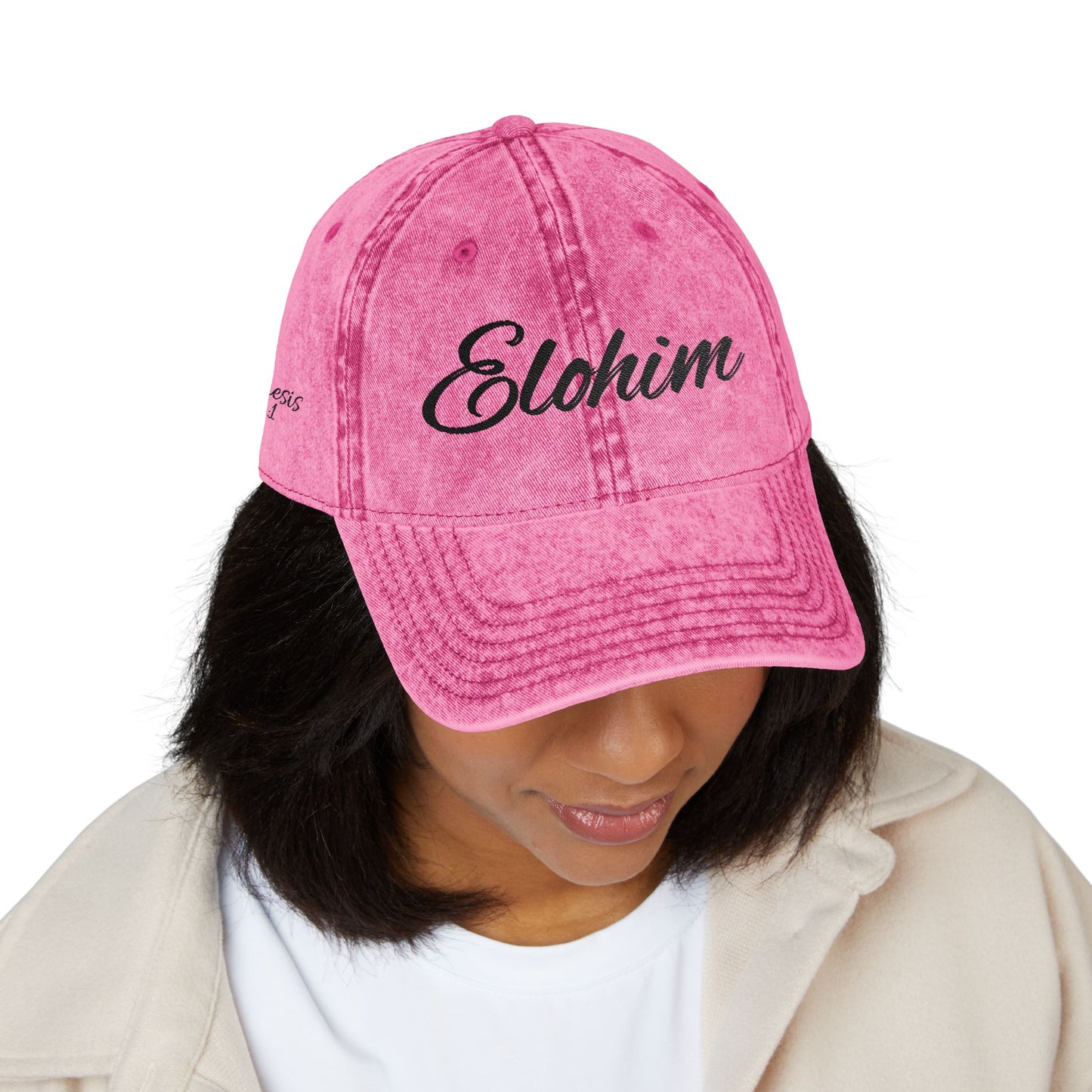 Vintage Embroidered Dad Cap with 'ELOHIM GENESIS 1:1' - Stylish Casual Hat, Gift for Him/Her, Summer Accessory, Trendy Streetwear, Spiritual Fashion