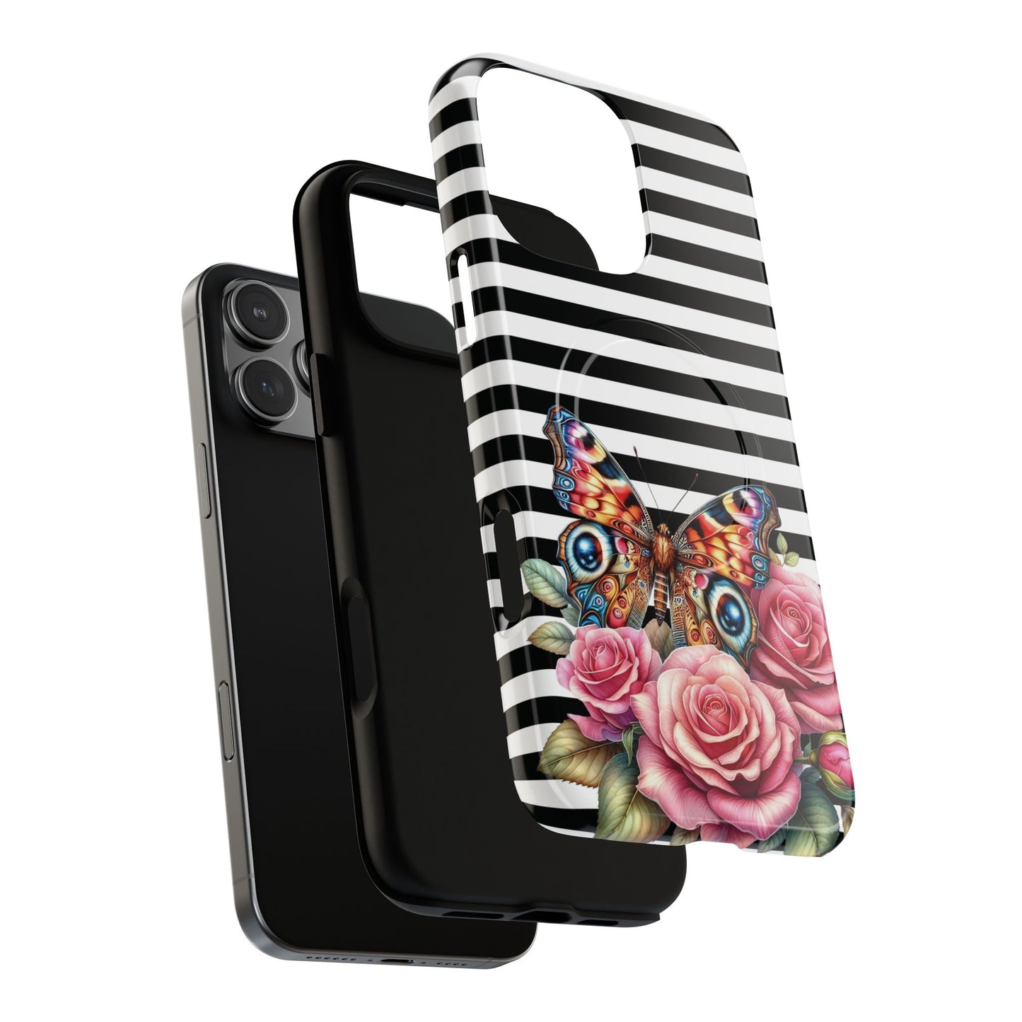 Butterfly & Roses Tough iPhone Magnetic Case, Floral iPhone Cover, Nature-Inspired, Gift for Her, Trendy Accessories