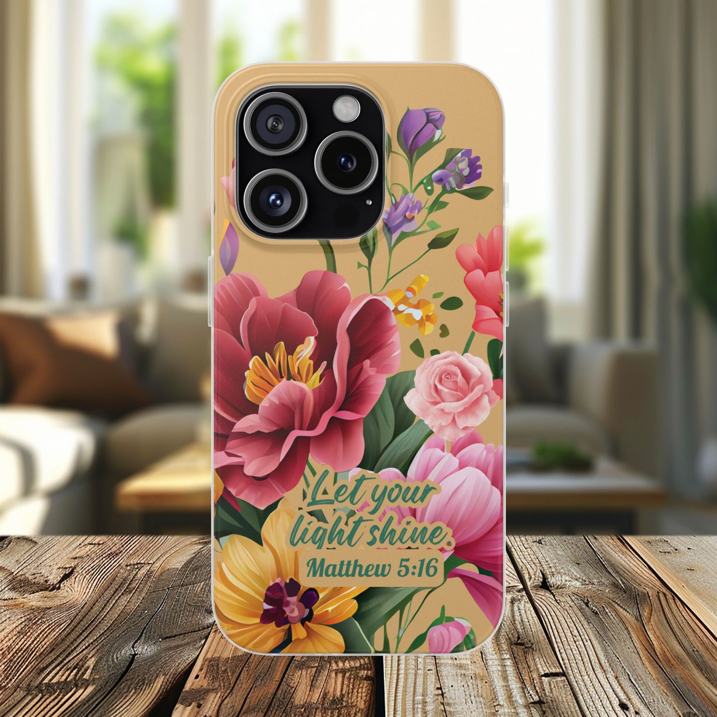 Floral Scripture Phone Case — "Let Your Light Shine" (Matthew 5:16) for iPhone and Samsung Cases.