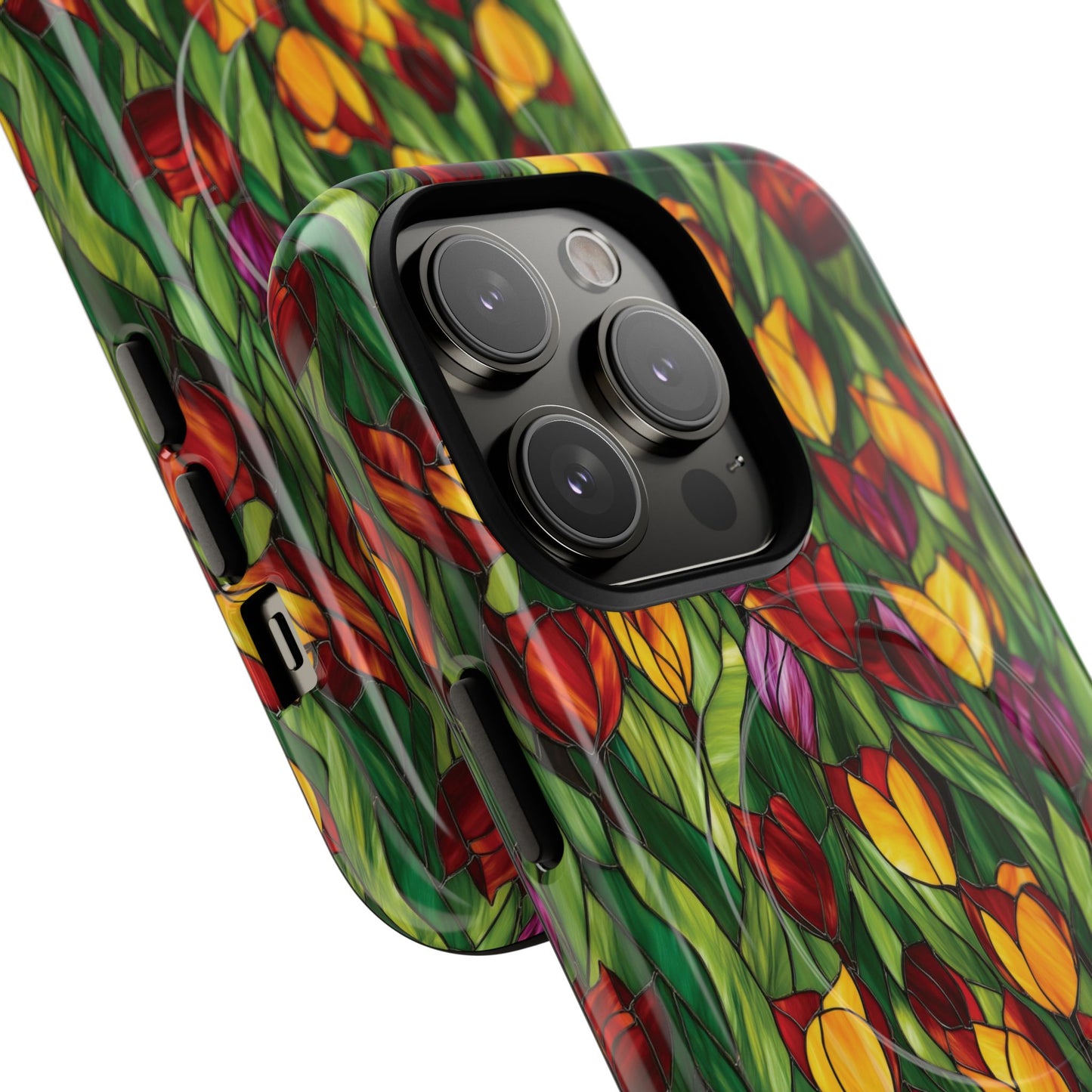 Floral Luminous Whirl Tough Magnetic iPhone Case, Stylish Protection for Everyday Life, Gift for Flower Lovers, Unique iPhone Accessory, Stained Glass iPhone Protection.