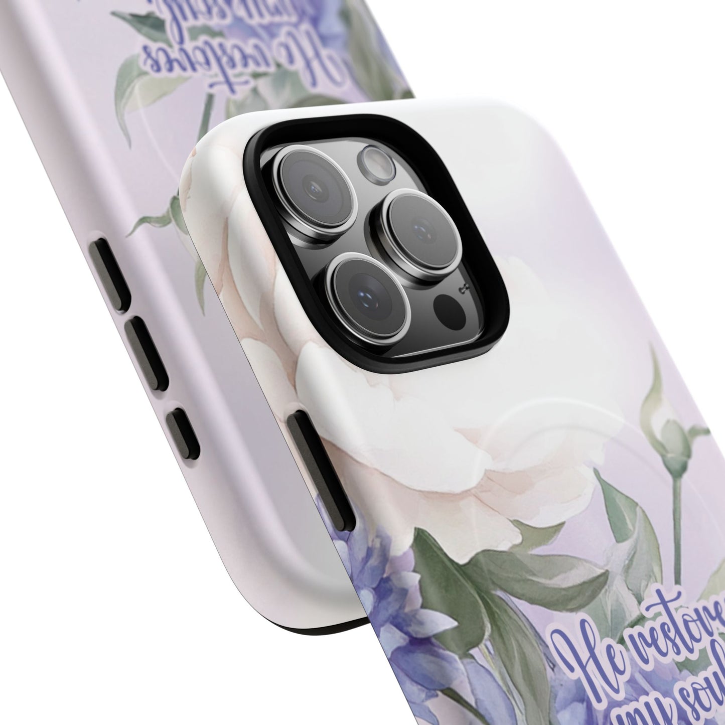 He Restores My Soul Tough iPhone Magnetic Cases, Christian Gift, MagSafe® iPhone® Tough Case, iPhone 13, 14, iPhone 15, iPhone 16, 17, Pro, Pro Max, Plus