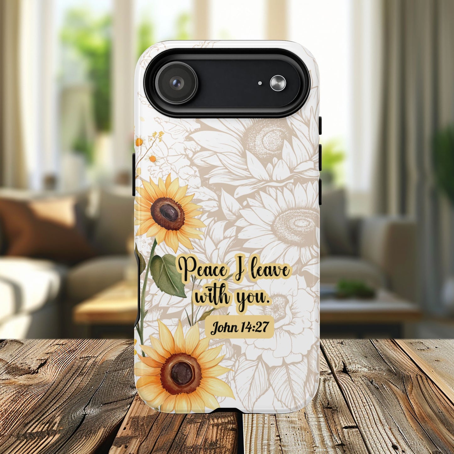 Peace I Leave with You John 14:27,  Inspirational Gift, Tough iPhone Magnetic Case  Scripture, Sunflower Bible Verse, MagSafe® iPhone® Tough Case, iPhone 14, iPhone 15, iPhone 16, Pro, Pro Max, Plus