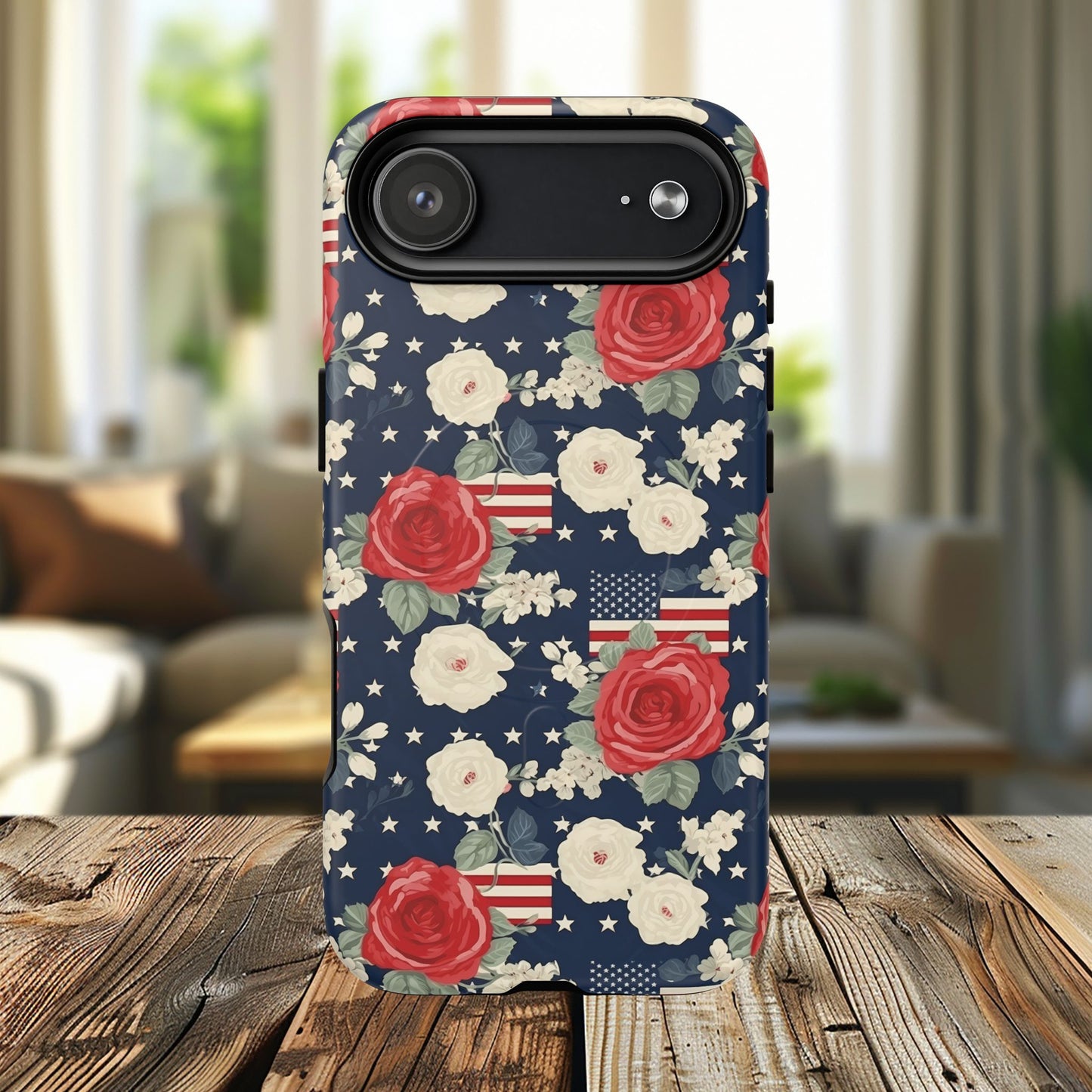 Liberty in Bloom Tough iPhone Magnetic Case, Floral Design, Gift for Moms, Gift for Dads,  iPhone Accessories, Patriotic iPhone Accessory.