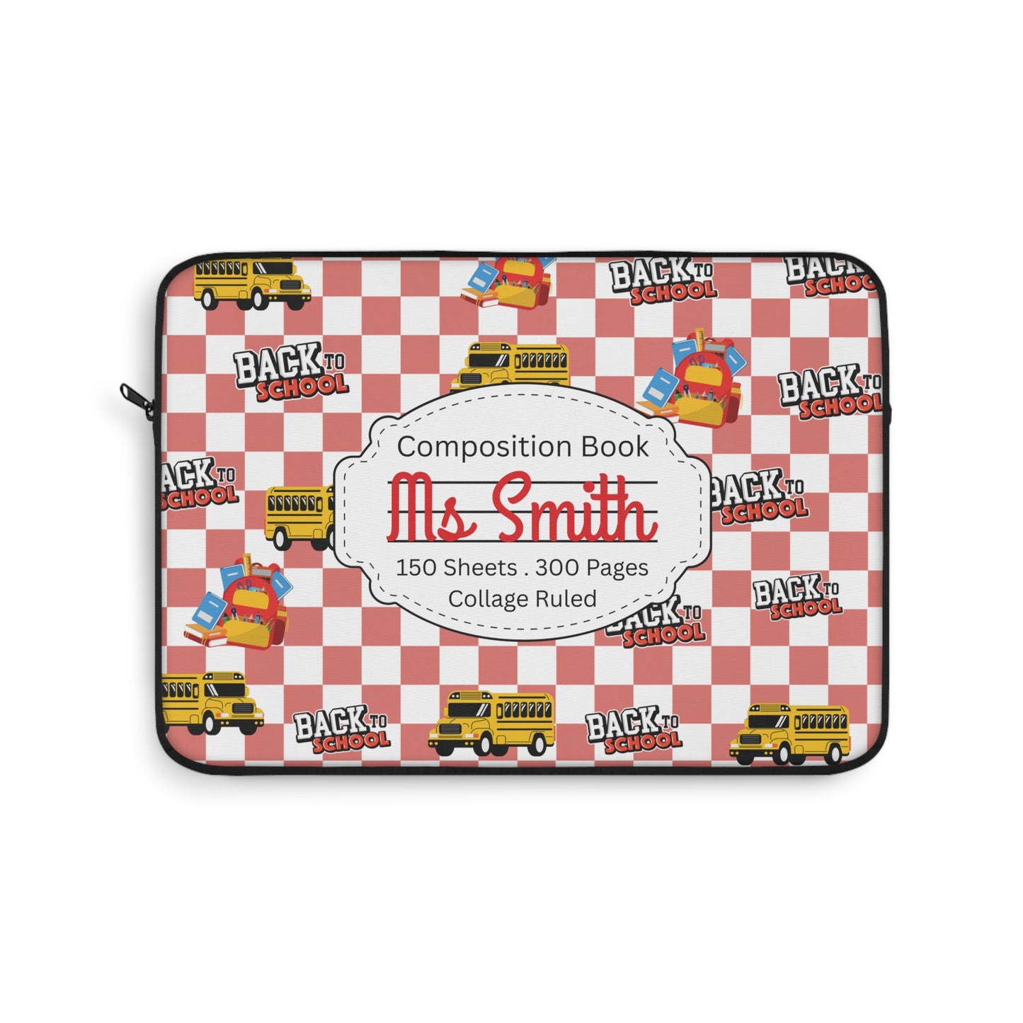 Personalized Red SchoolYard Chic Laptop Sleeve with Composition Book Inspired Design, Educational Gift for Teachers, Classroom Organization, Back to School, Unique Teacher Accessory