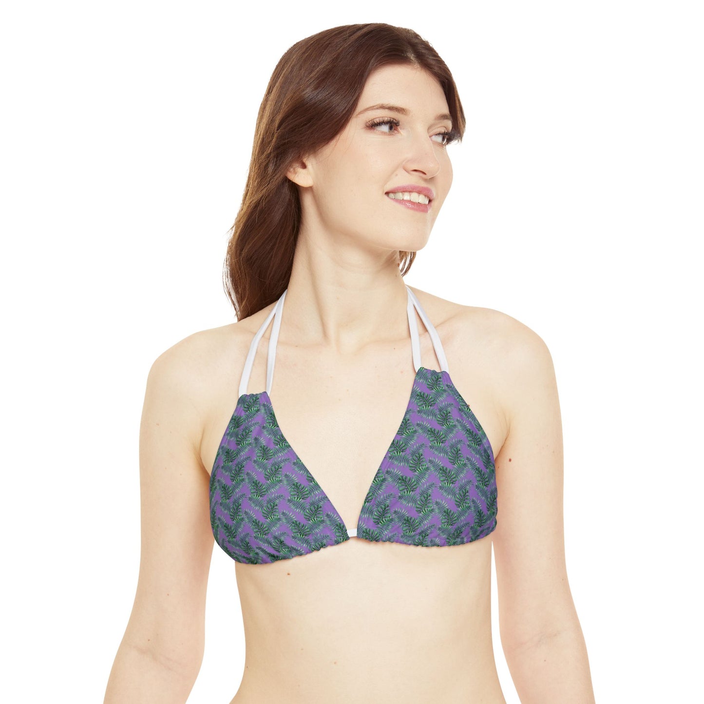 Purple Tropical Bliss Strappy Triangle Bikini Top (AOP)- (PY)