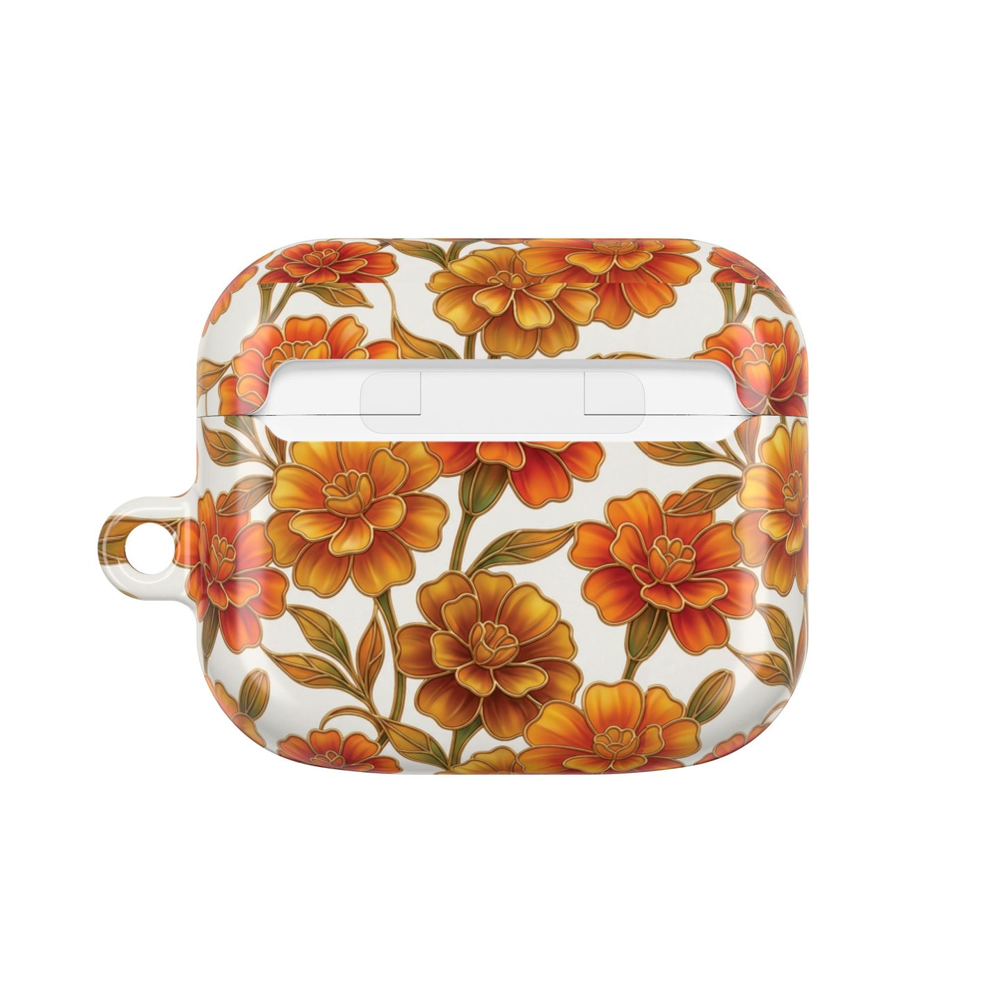 Stained Glass Effect Floral Orange Marigold AirPod Case — Personalized Name Option