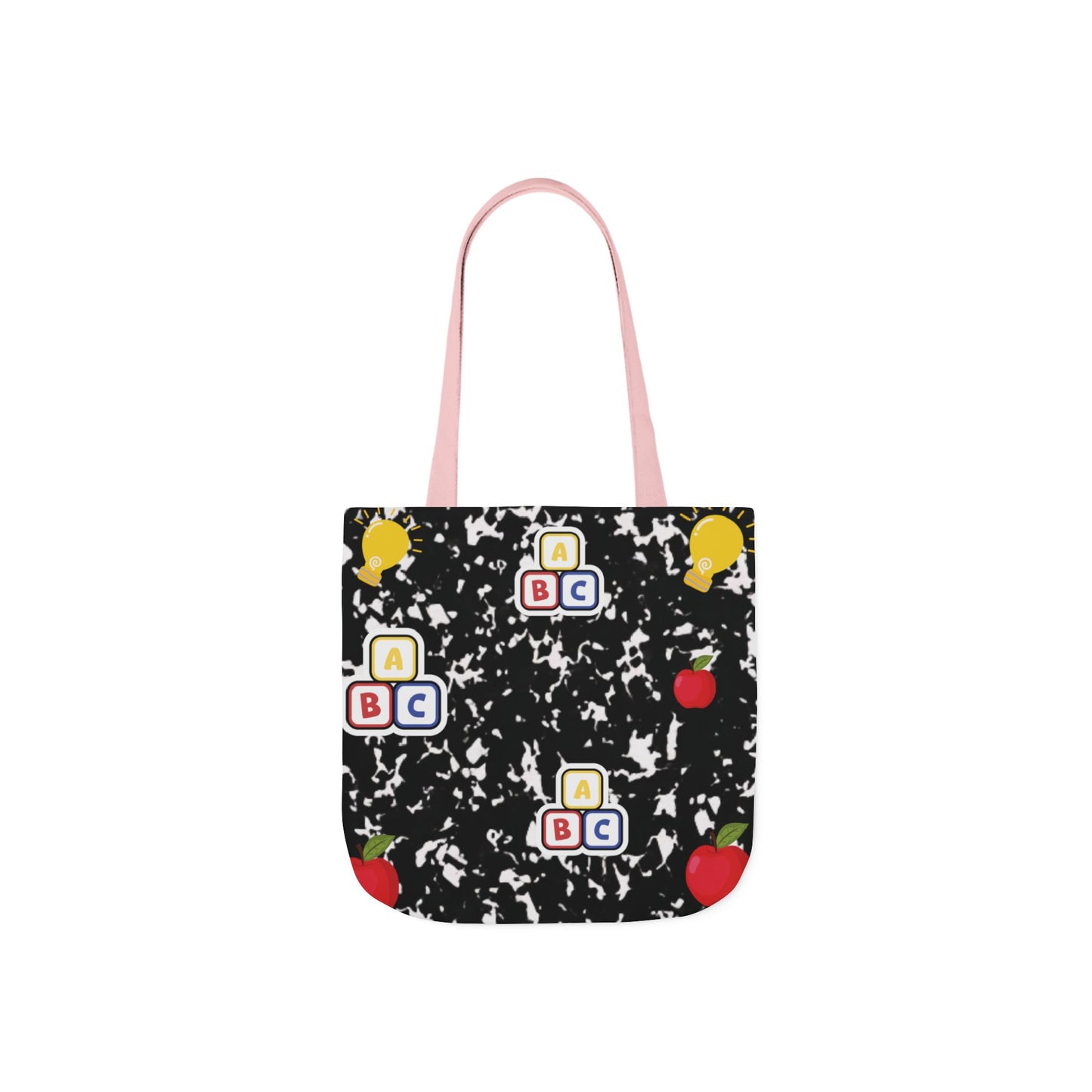 Personalized Black Composition Book Inspired Canvas Tote Bag with Colorful Straps, Cute School Bag, Eco-Friendly Tote, Back to School Shopping Bag, Teacher Gift Idea
