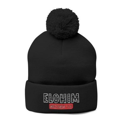 Cozy Pom-Pom Knit Cap with 'ELOHIM, GENESIS 1:1'  Embroidery Beanie - Stylish Winter Accessory for All Ages, Perfect Gift for Birthdays, Holidays, and Outdoor Activities