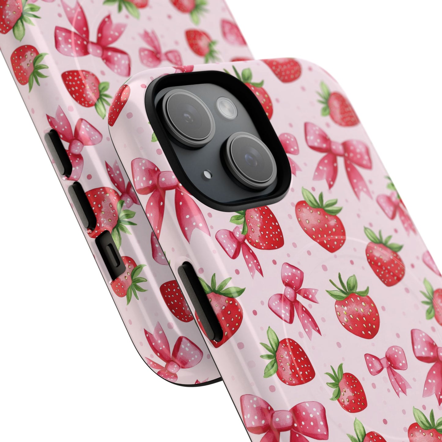 Strawberry Blush Coquette Magnetic Tough iPhone Cases - Funky Fruit Cases, Floral iPhone Cover, Trendy Gifts, iPhone Accessories, Strawberry Lover