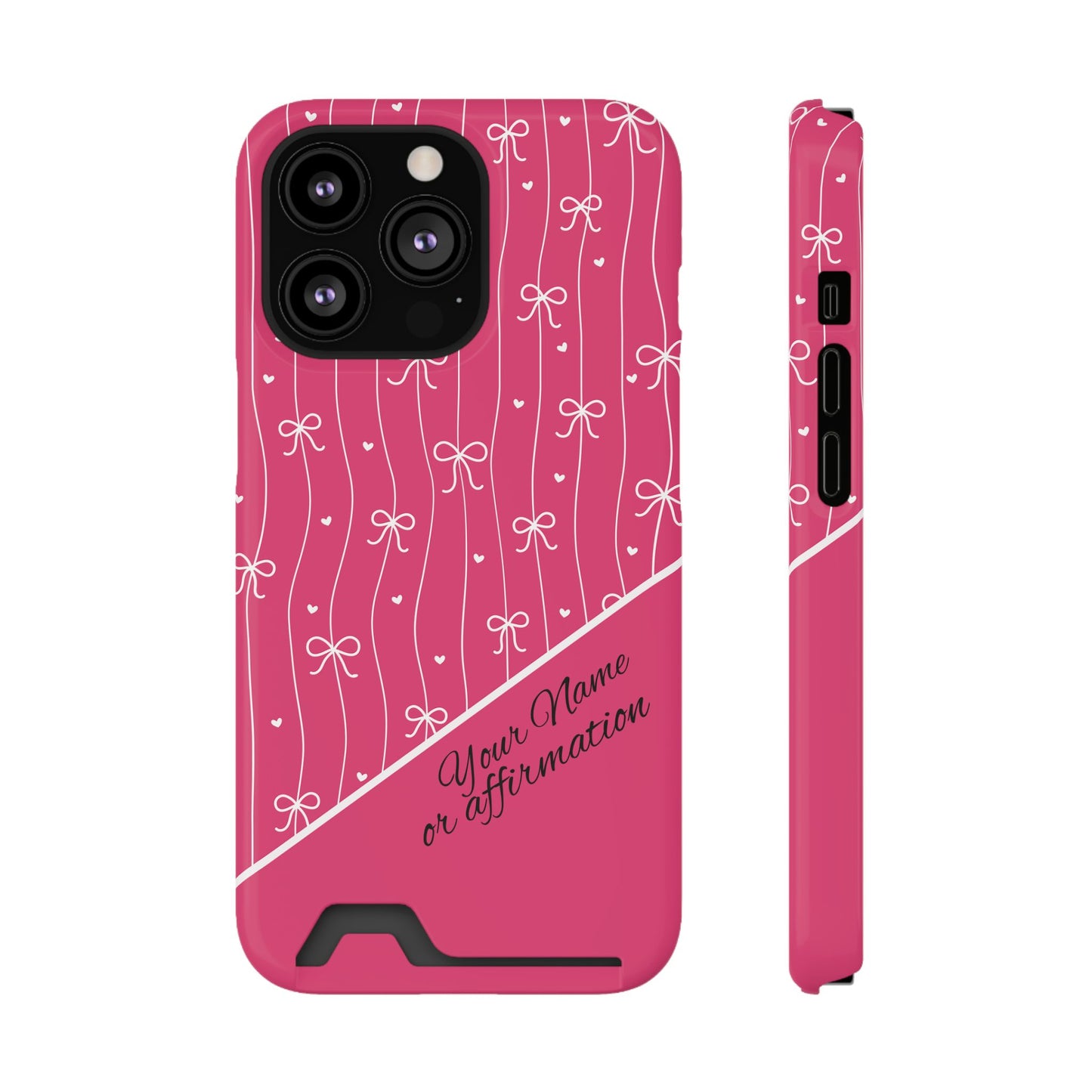 Personalized Pink Bow Coquette iPhone and Samsung Card Case — Custom Name or Affirmation