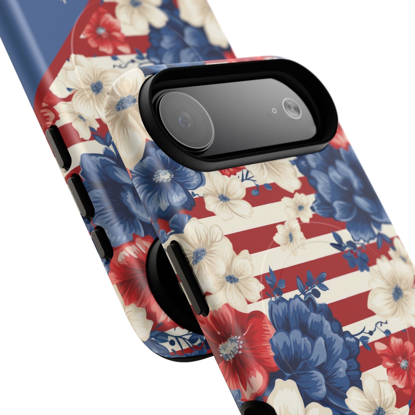 Personalized Stars, Stripes & Petals Tough Magnetic MagSafe Case, Patriotic Cover, Floral Design, Durable Protection, Gift for Her, Summer Vibes