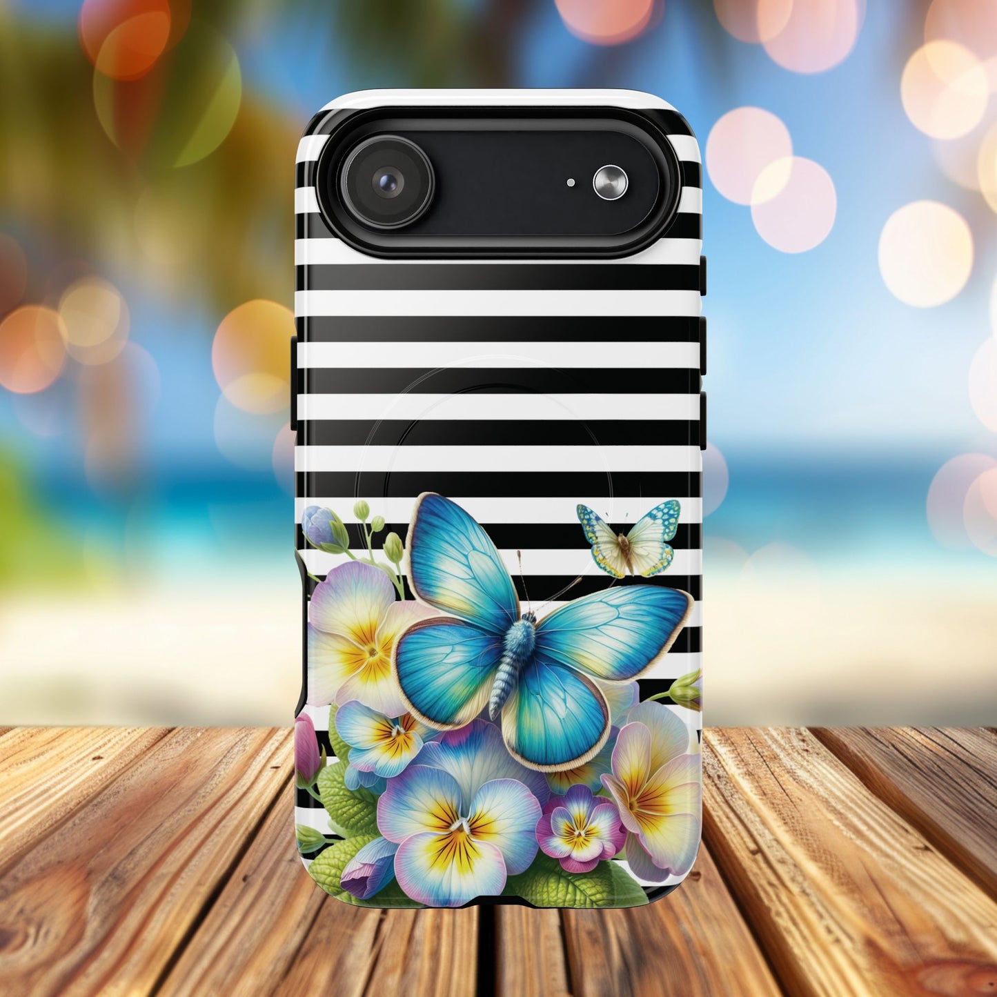 Pansy Parade Tough iPhone Magnetic Cases, Floral Tough Case, Striped iPhone Magnetic Cover, Phone Accessory, Gift for Nature Lovers