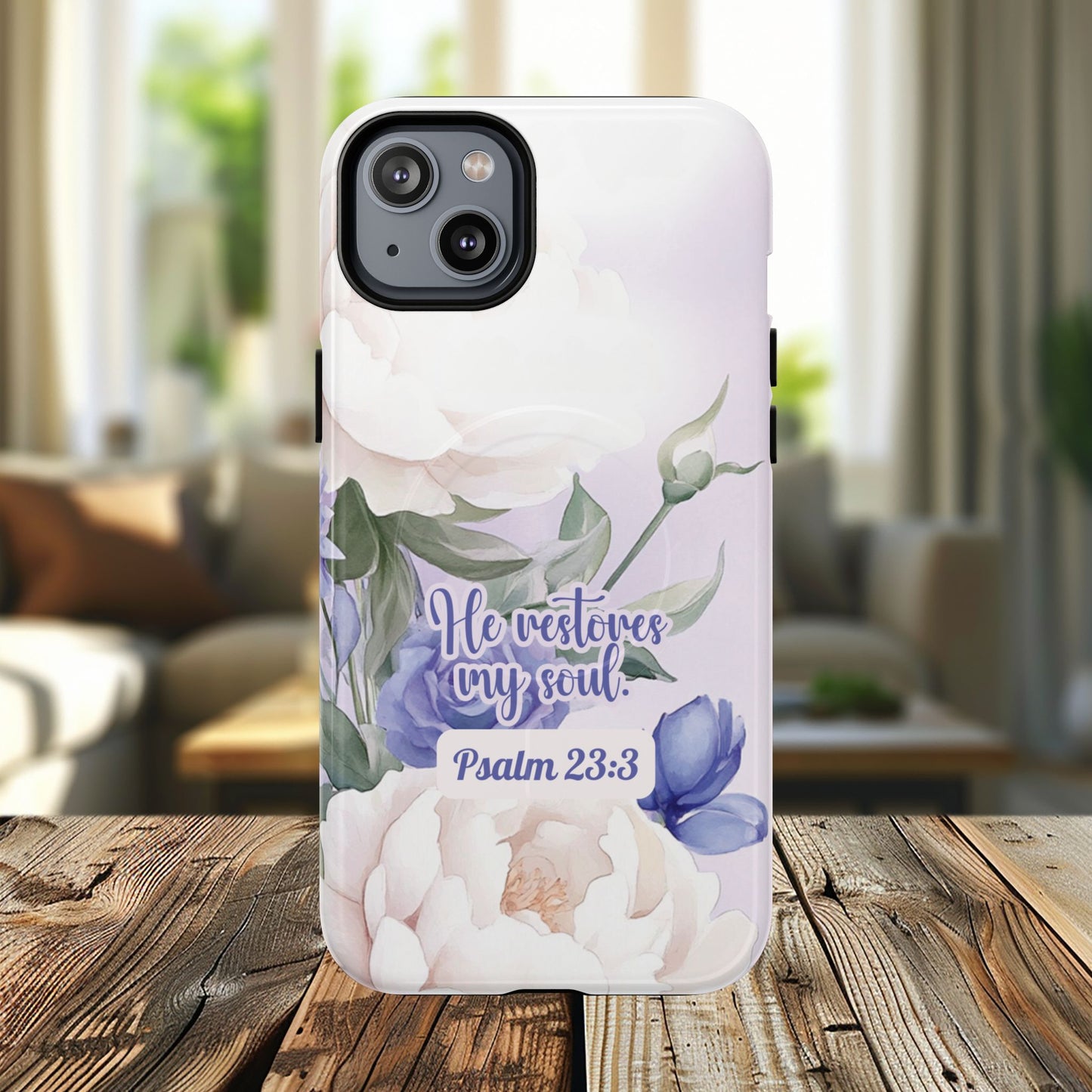 He Restores My Soul Tough iPhone Magnetic Cases, Christian Gift, MagSafe® iPhone® Tough Case, iPhone 13, 14, iPhone 15, iPhone 16, 17, Pro, Pro Max, Plus