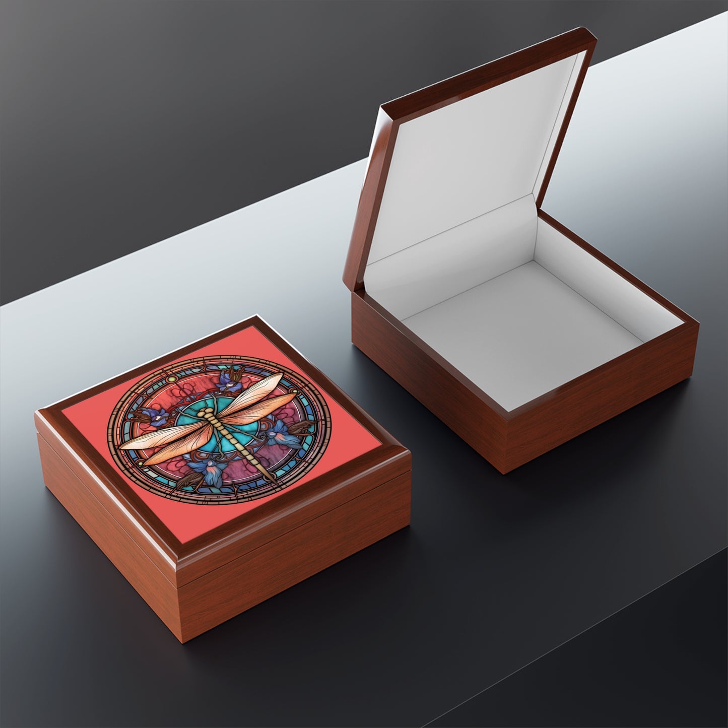 Dragonfly Stained Glass Jewelry Box — Decorative Trinket Keepsake for Her